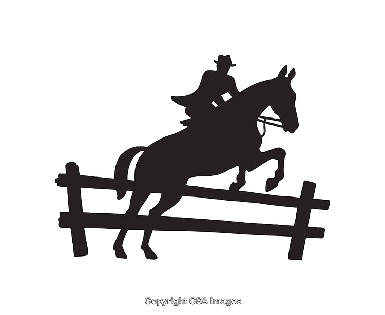 Silhouette of Equestrian Jumping Horse over Wooden Fence