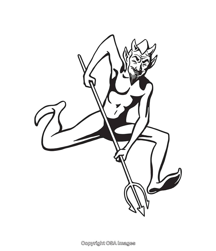 Black And White Illustration of a Devil Holding a Trident