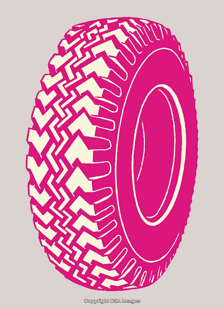 Vivid Pink Tire Illustration with Bold Tread Pattern on Neutral Background