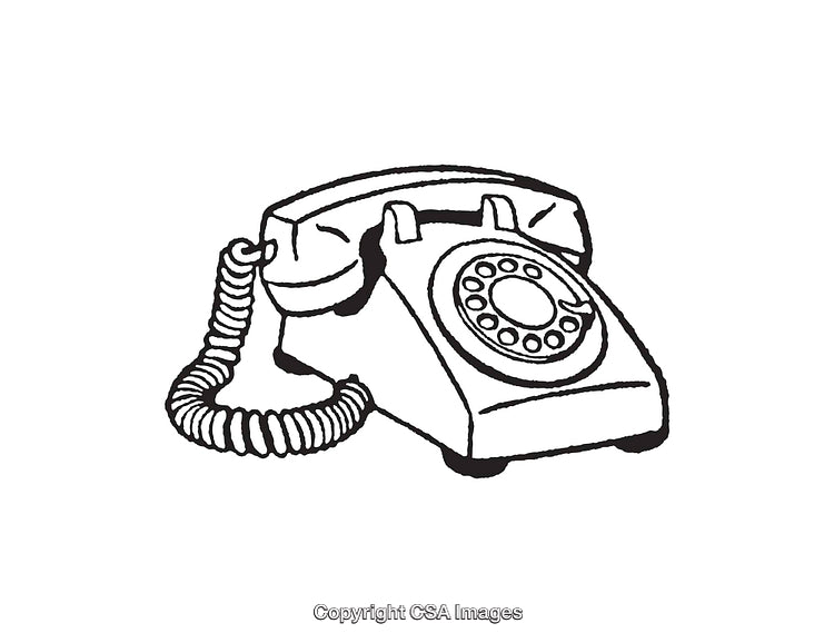 Vintage Rotary Telephone Black and White Line Art Illustration