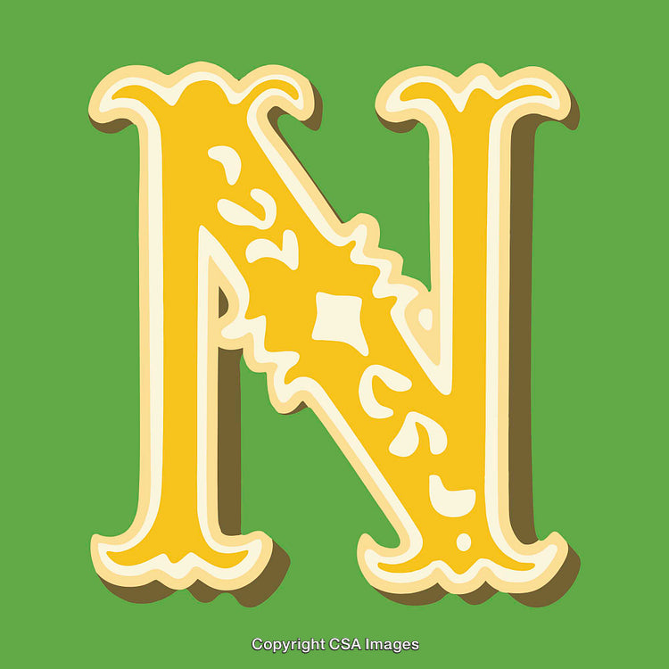 Elegant Decorative Letter N Design on Green Background