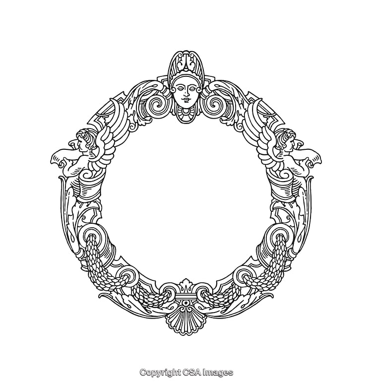 Intricate Vintage Circular Frame with Elegant Line Art Illustration