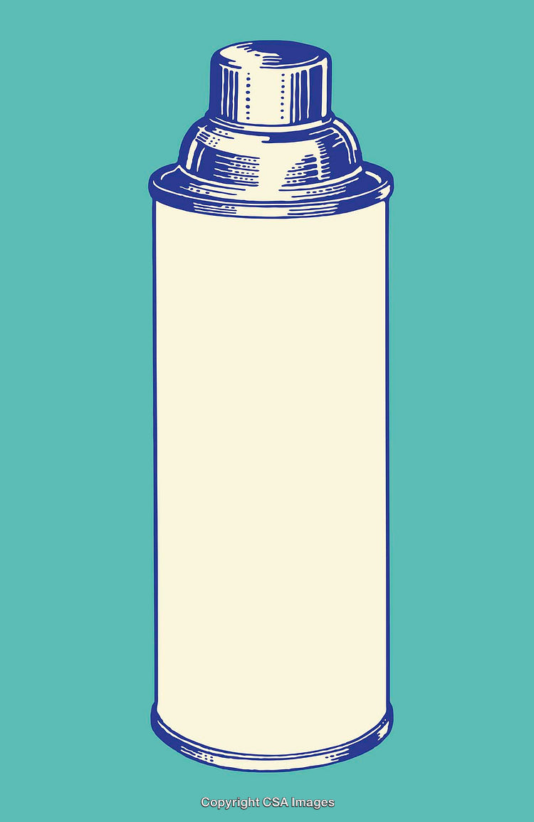 Color Line Art Illustration of a Spray Can on a Teal Background