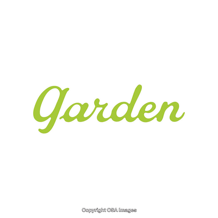 Elegant Green Word 'Garden' on White Background in Stylish Script