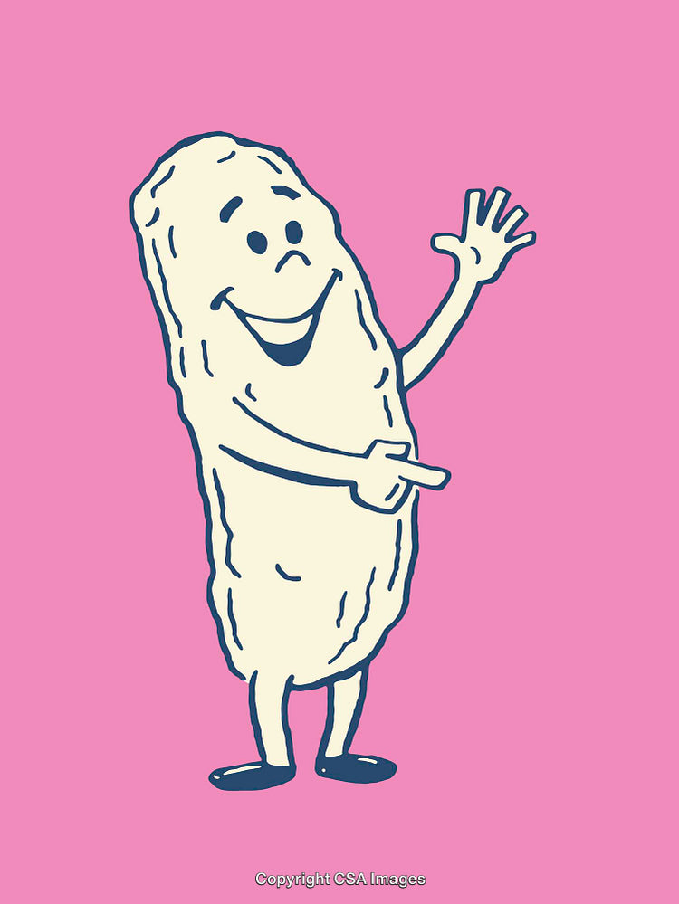 Happy Cartoon Peanut Character Waving Against Pink Background