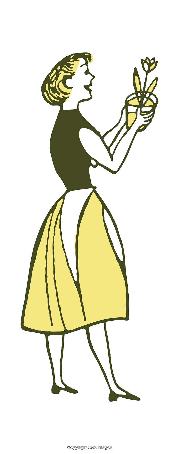 Elegant Vintage Illustration of a Woman Holding a Small Plant