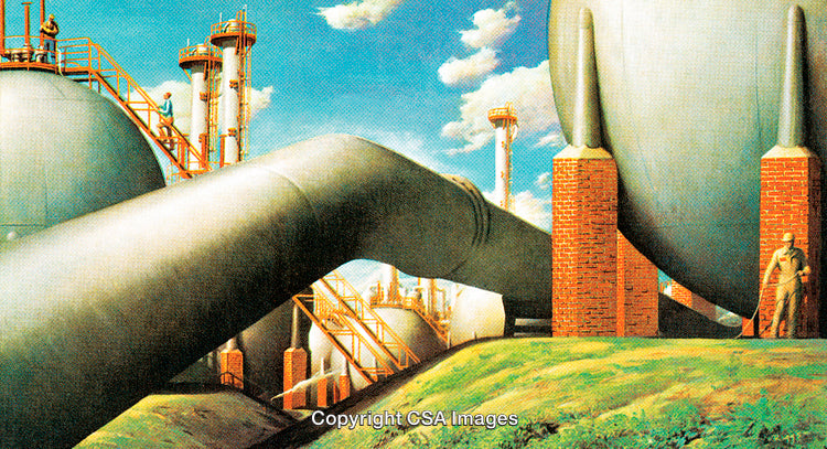 Industrial Facility with Large Spherical Tanks and Rusty Pipelines Under Blue Sky