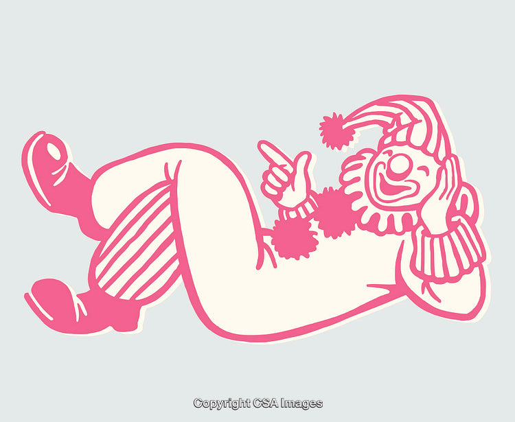 Playful Clown Illustration with Bright Pink Accents and Cheerful Expression