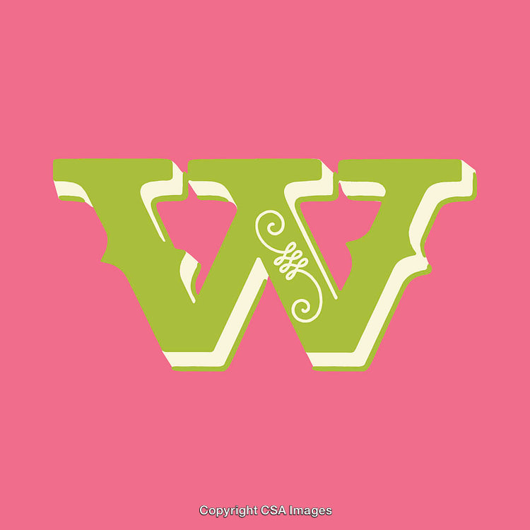 Elegant Green Letter 'W' on a Vibrant Pink Background