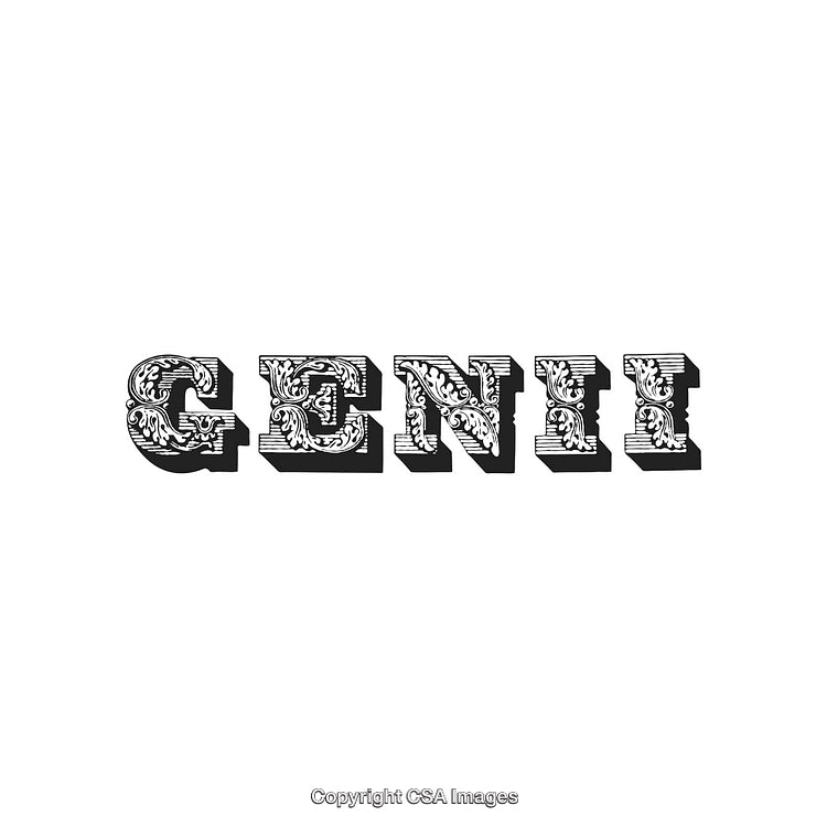 Vintage Ornamental Typography Design Featuring the Word GENII in Decorative Style