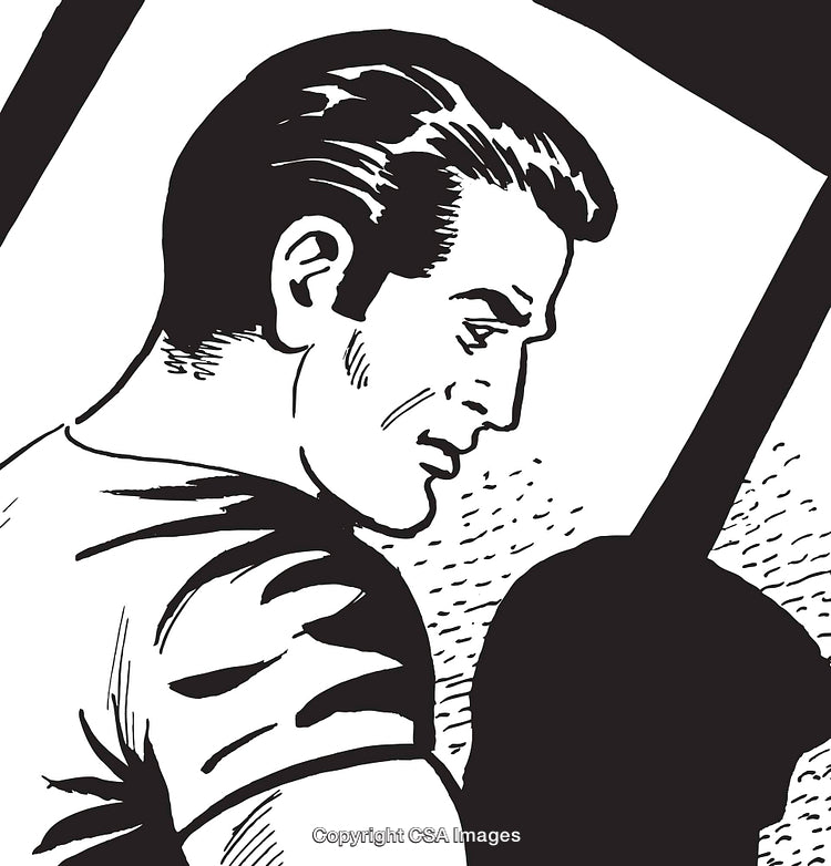Retro Black and White Illustration of a Male Figure in Profile