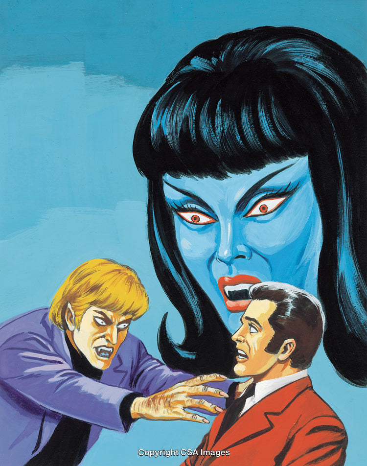 Vintage Illustration of Dramatic Scene Featuring Angry Characters and a Mysterious Figure