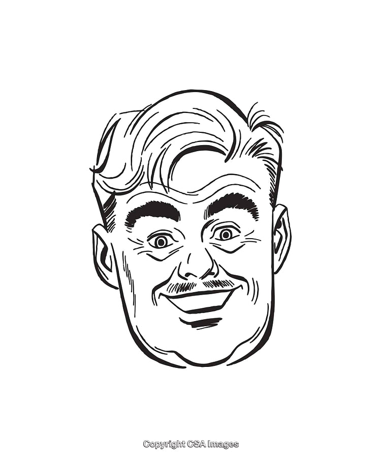 Retro Styled Black and White Artwork of a Happy Man's Face Illustration