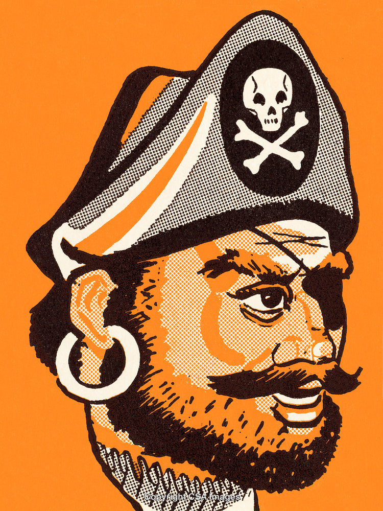 Retro Illustration of a Pirate With Skull Hat on Orange Background