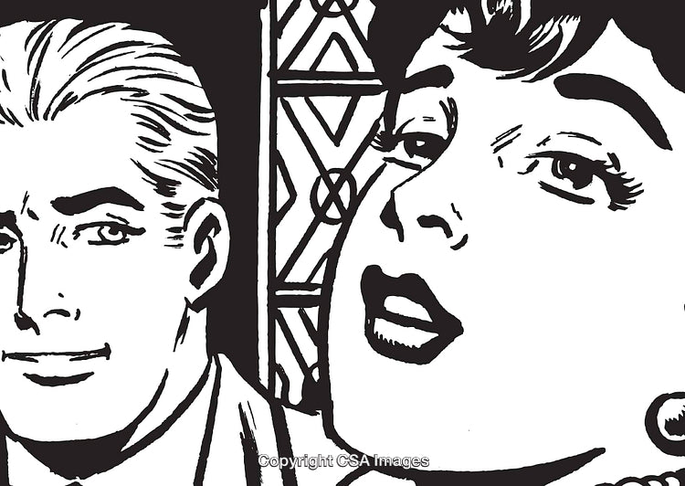 Retro Style Drawing of a Couple Expressing Emotion in Black and White Art