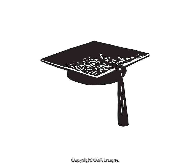 Black and White Line Art of Graduation Cap with Tassel