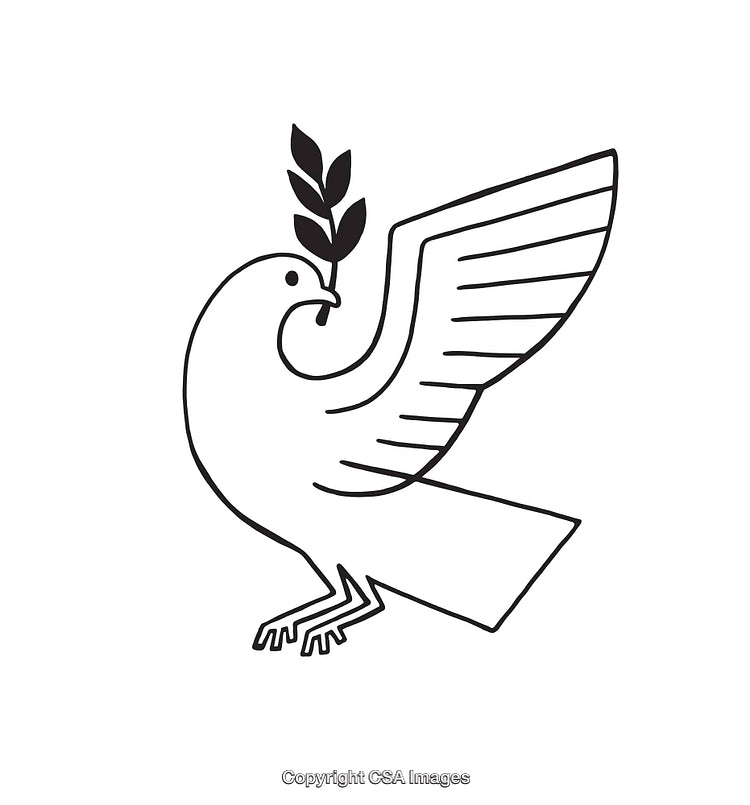 Minimalistic Line Art Illustration of Dove Carrying an Olive Branch