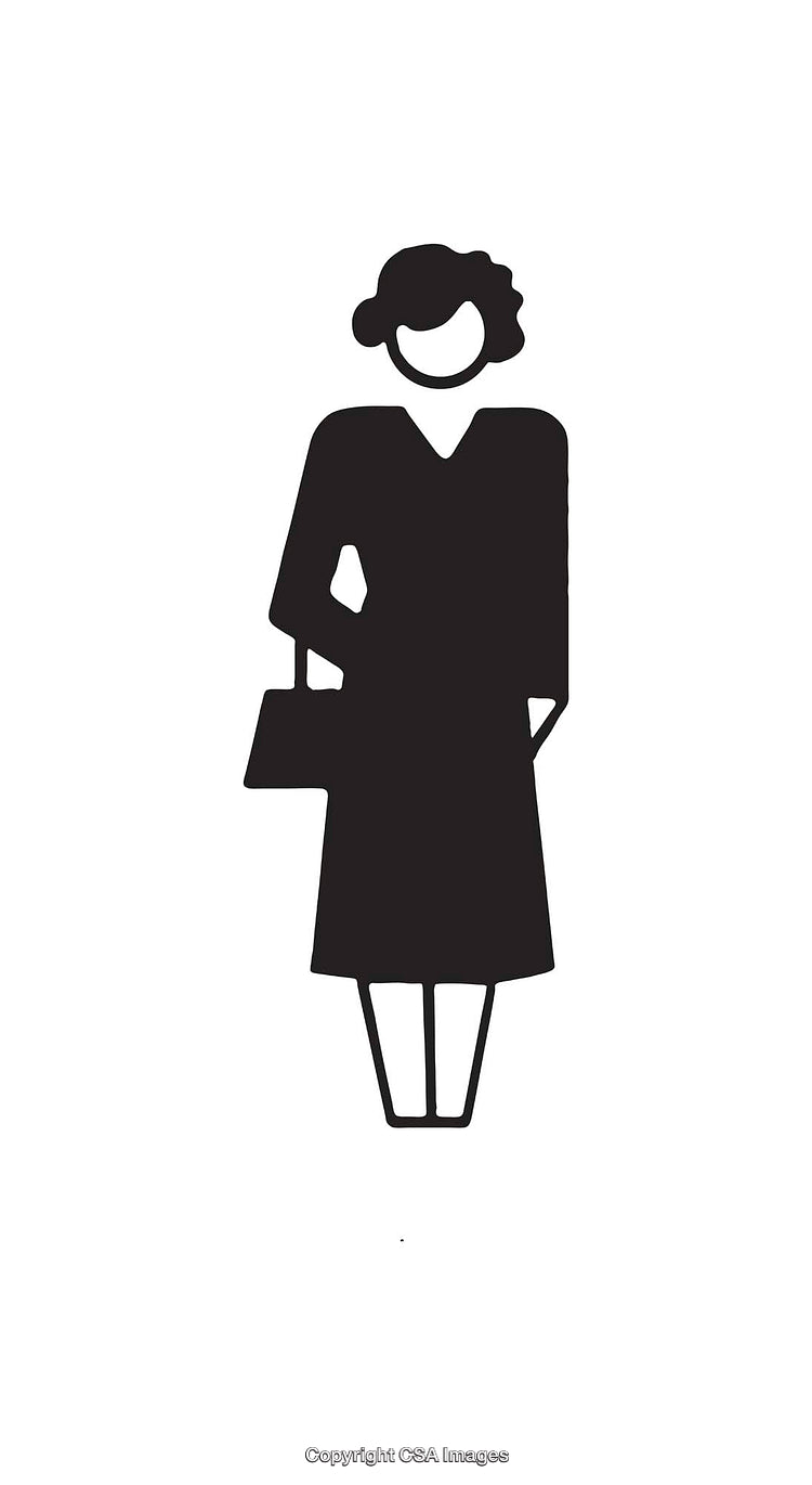 Black and White Female Silhouette Icon on White Background