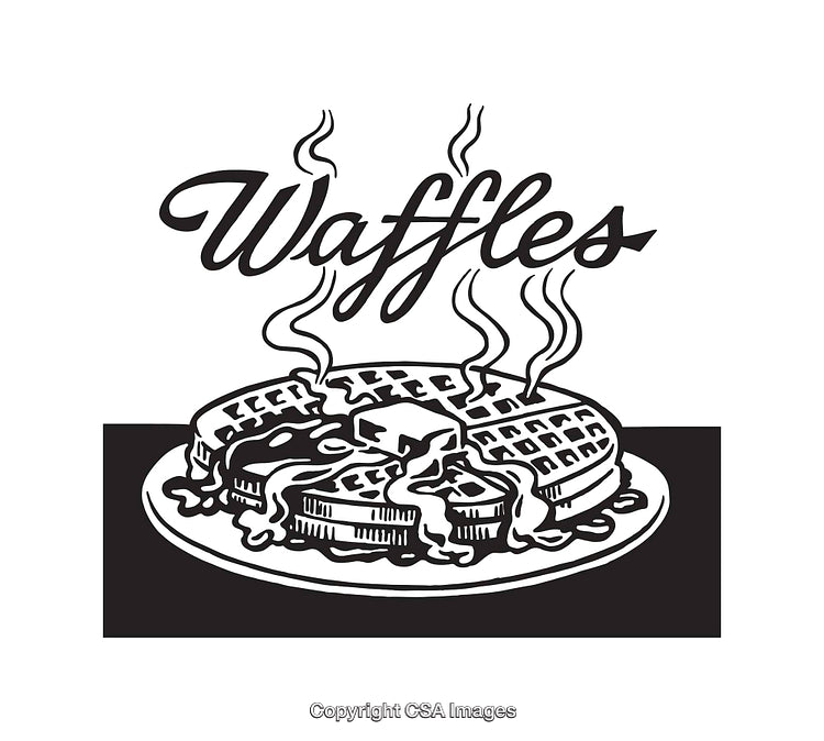 Black and White Illustration of Waffles with Butter and Syrup