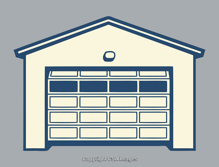 Minimalist Illustration of a Garage With Closed Door on Grey Background
