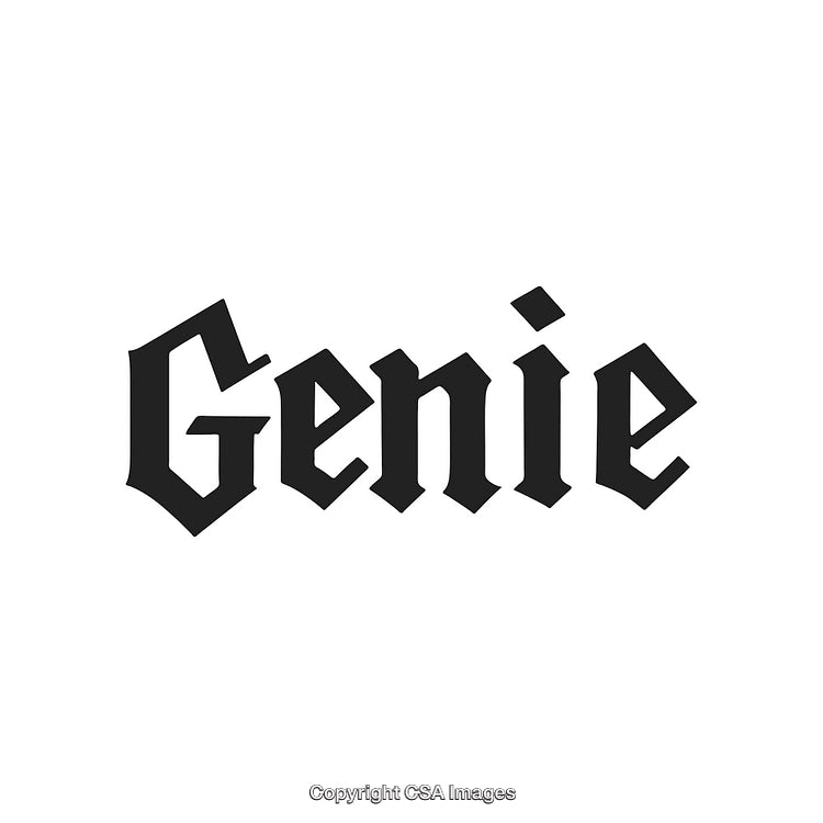 Stylish Gothic-Style Text Reading 'Genie' in Black on White Background