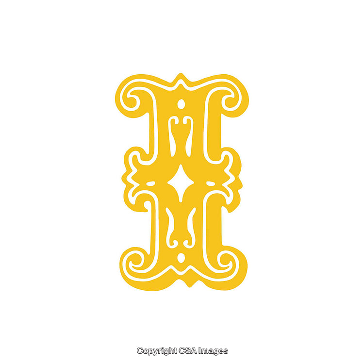 Intricate Decorative Letter I in Yellow with Ornamental Design