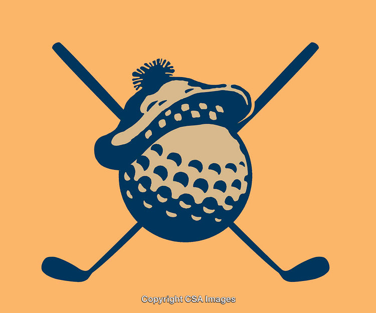 Stylized Golf Themed Line Art Illustration Featuring Sports Equipment