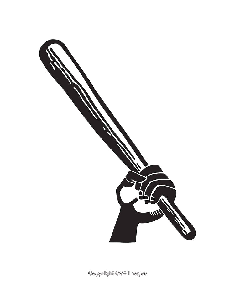 Graphic Of Hand Holding Bat In Black And White Line Art Design