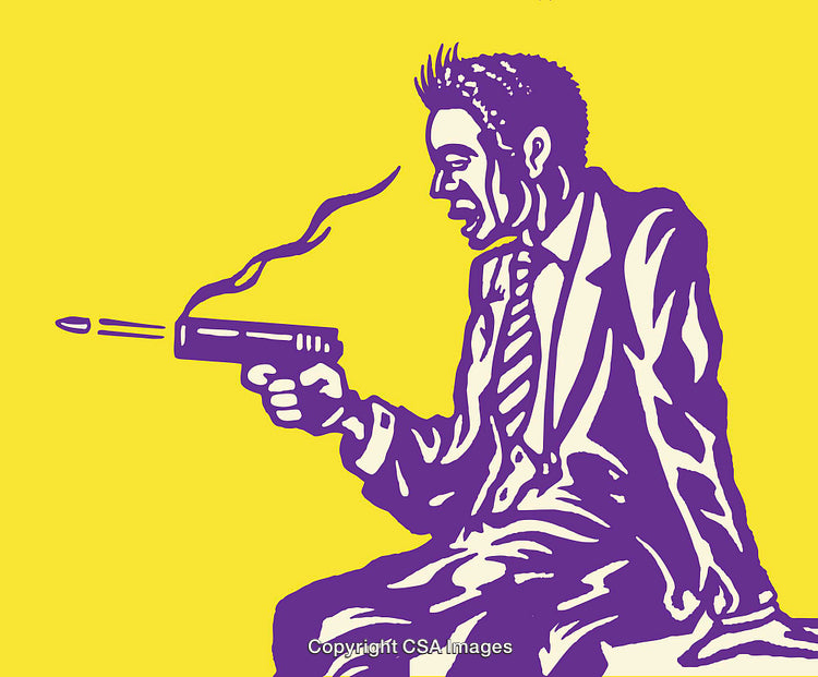Colorful Illustration of a Businessman Shooting a Gun in Style