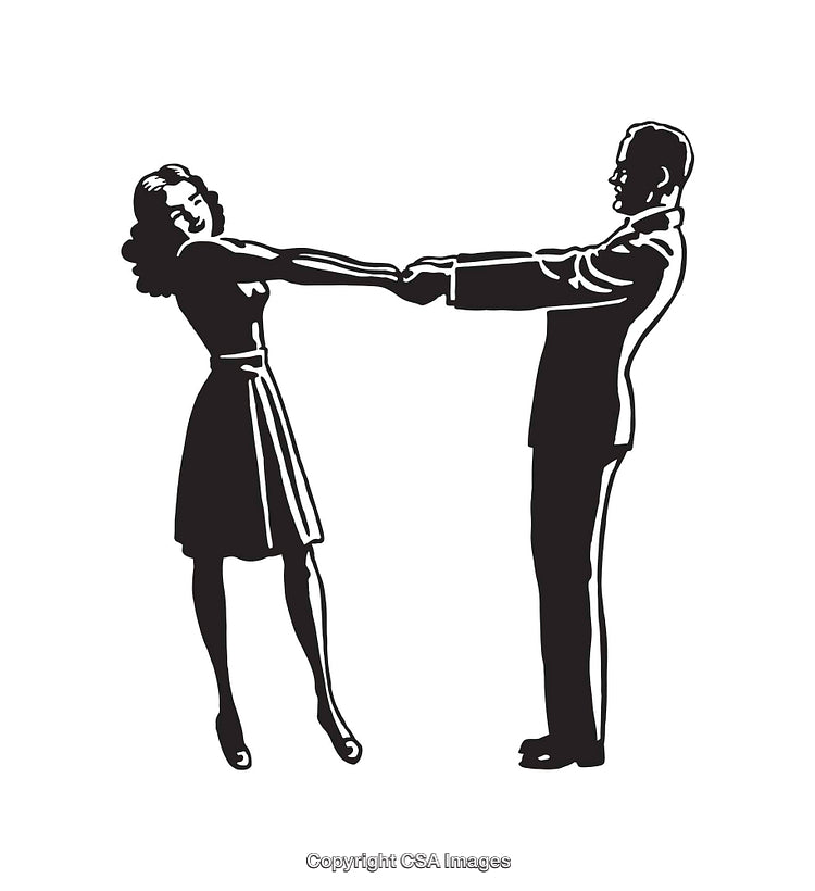 Retro Black and White Illustration of Dancing Couple in Formal Attire