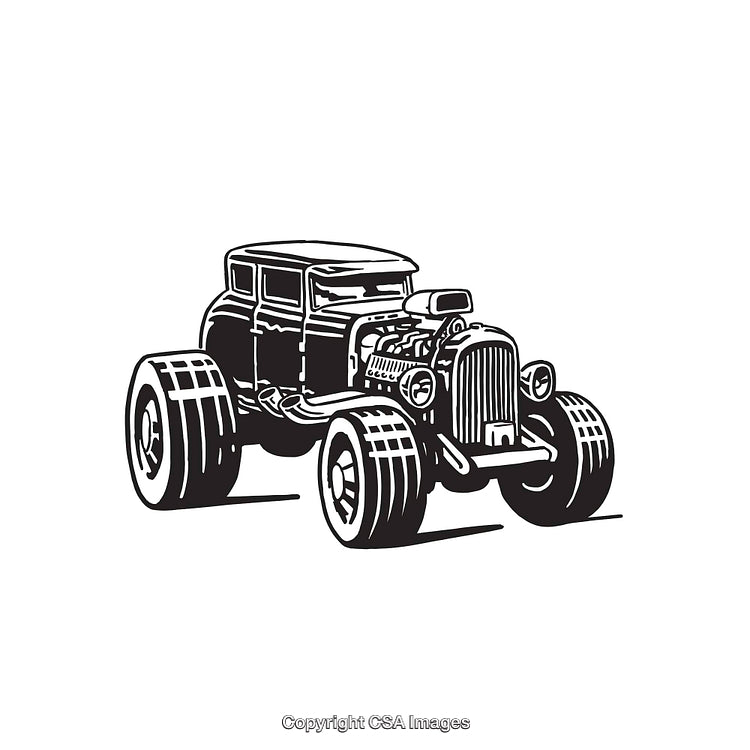 Classic Hot Rod Car Line Art Illustration
