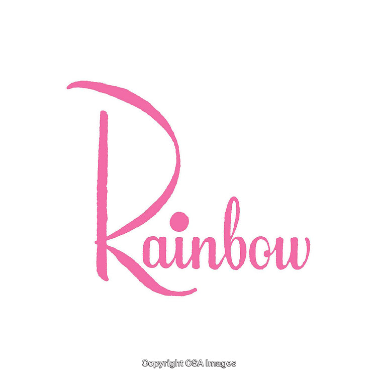 Elegant Pink Script Typography with the Word Rainbow on White