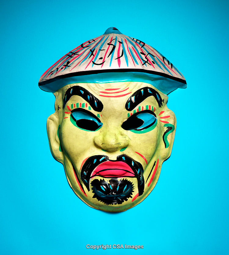 Colorful Painted Mask on a Bright Blue Background