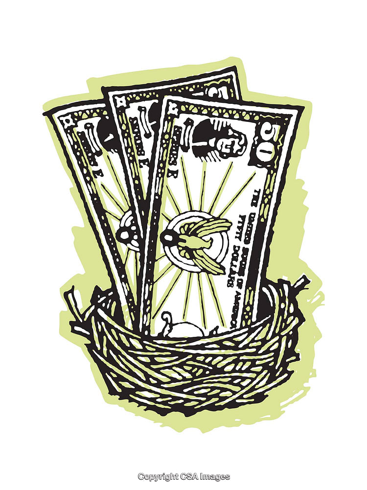Illustration of Money in a Nest Representing Financial Security or Savings