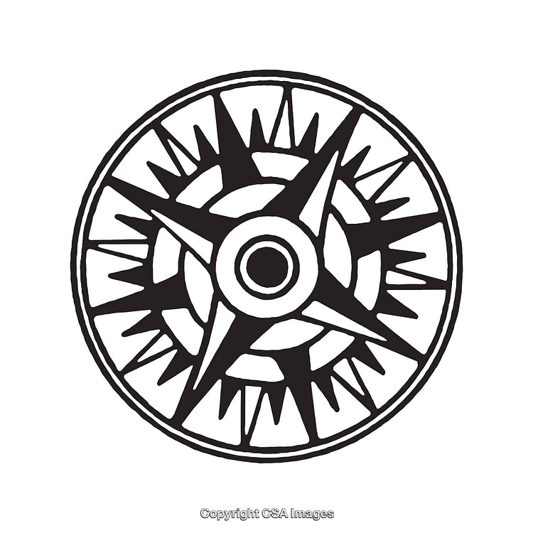 Black and White Artistic Compass Rose Design with Geometric Details