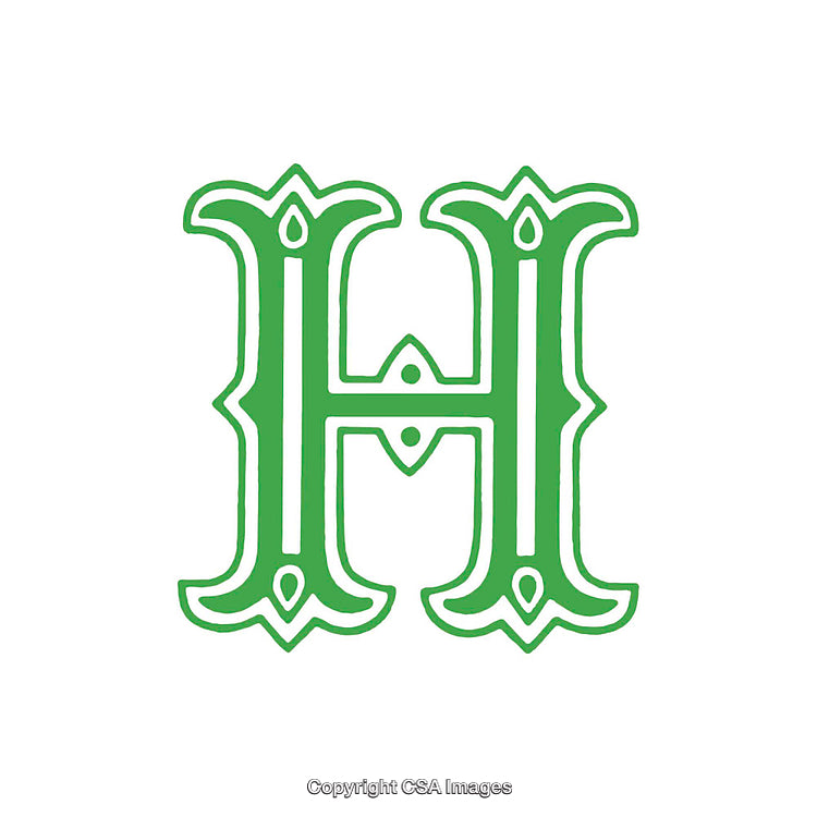 Intricate Green Decorative Letter H Illustration on White Background
