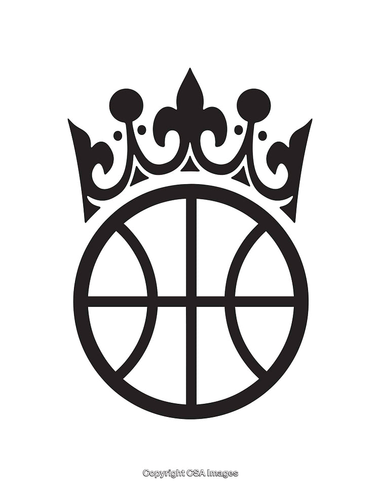 Crown Styled Basketball Line Art Illustration in Black and White