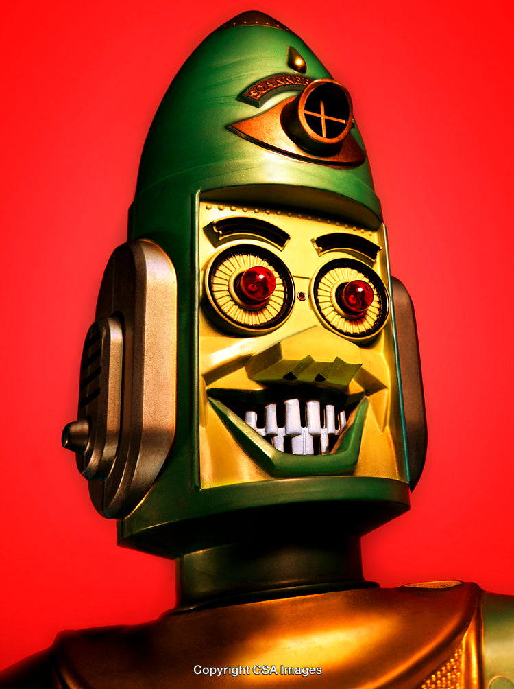 Retro Robot Toy With Vintage Design and Colorful Background