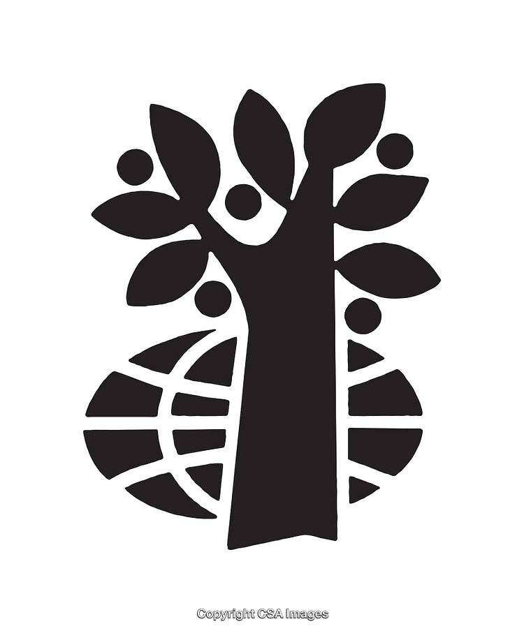 Stylized Black and White Tree Symbol with Globe Elements