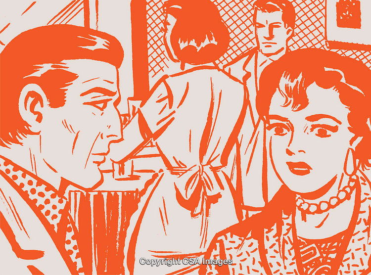 Retro Pop Art Scene Featuring People in Intense Conversation