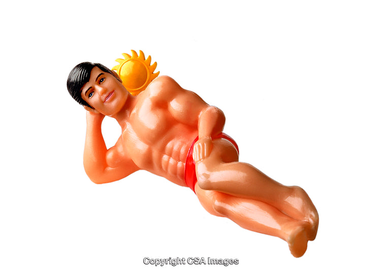 Playful Plastic Toy Figure in Relaxed Pose with Bright Background