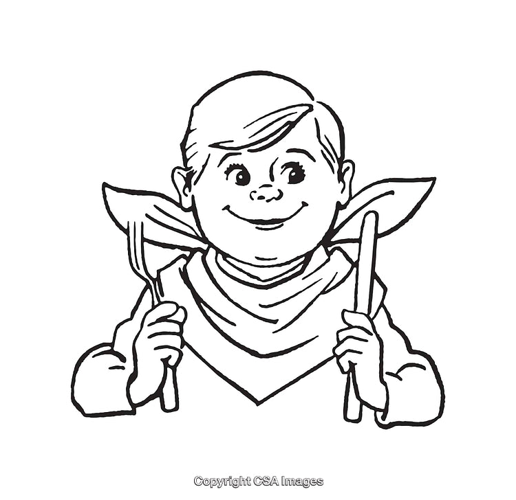 Cute Boy Excitedly Holding Fork and Knife Ready for Meal