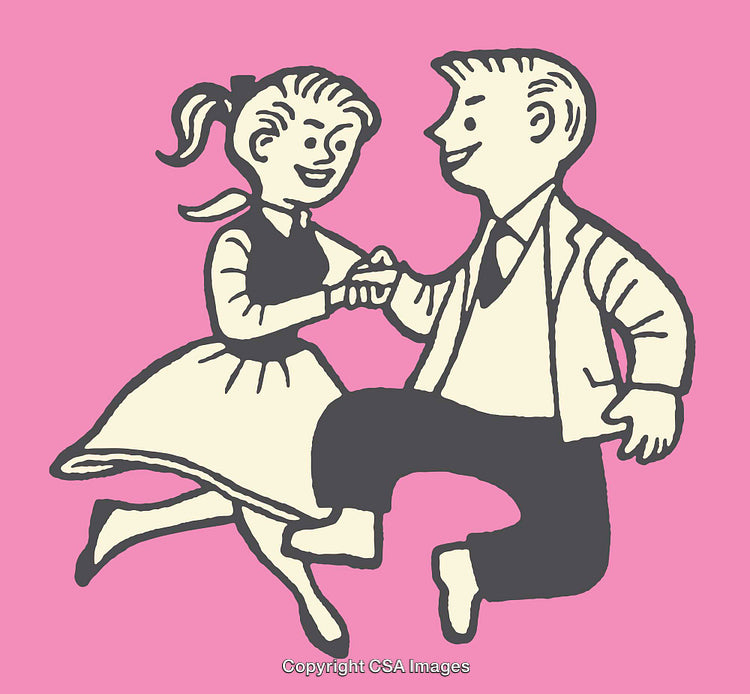 Retro Illustration of Dancing Couple with Pink Background in Vintage Style