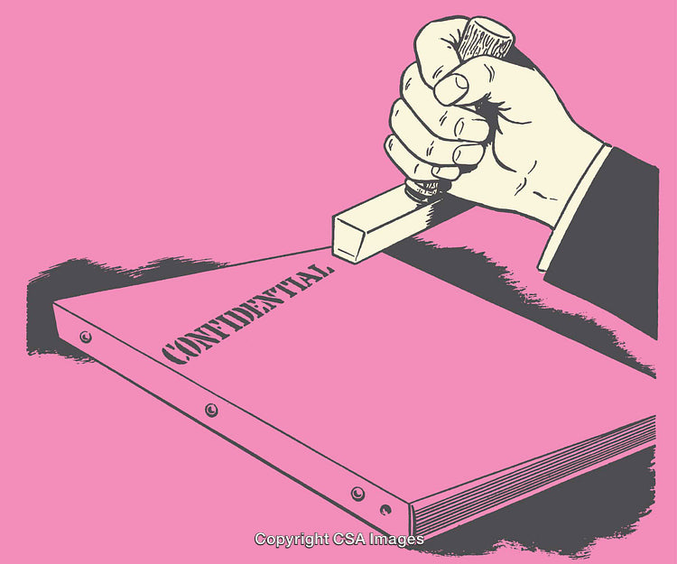 Hand Stamping Confidential on Pink File Folder Illustration