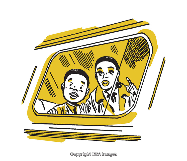 Two Individuals Looking Through a Window in a Graphic Illustration
