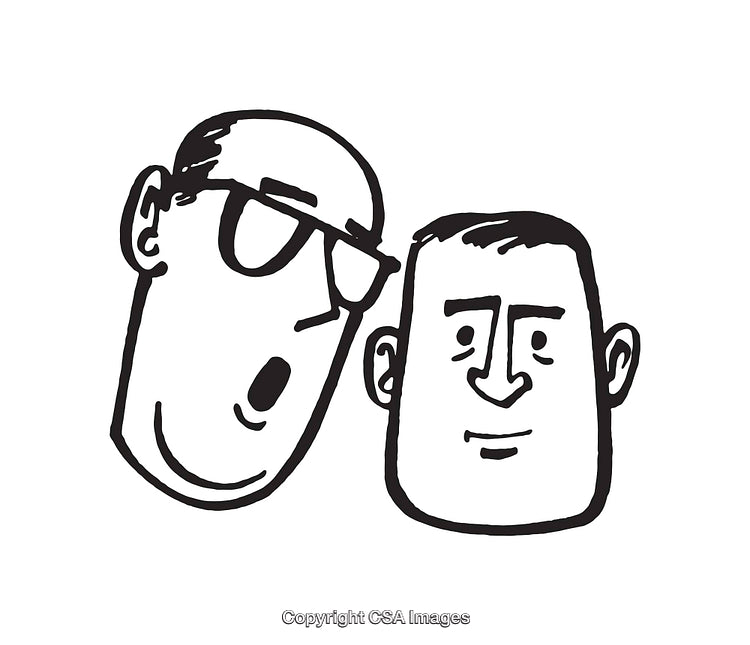 Black and White Illustration of Two Characters for Concepts and Communication