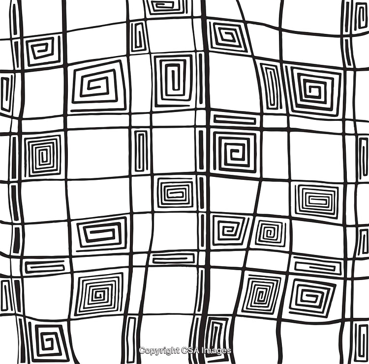 Abstract Geometric Black and White Pattern with Square Spiral Motifs
