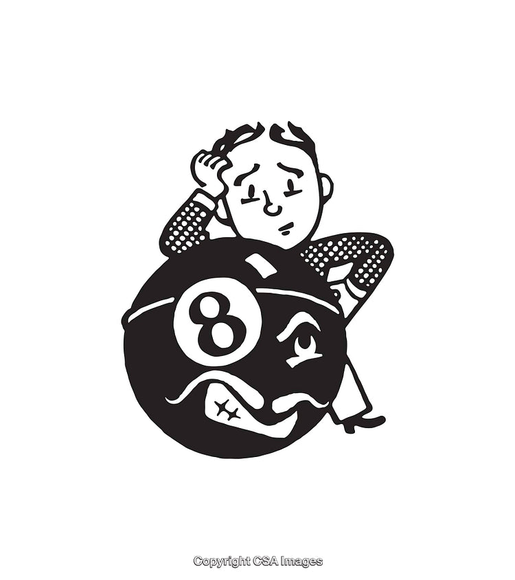 Black and White Illustration of a Man and an Eight Ball