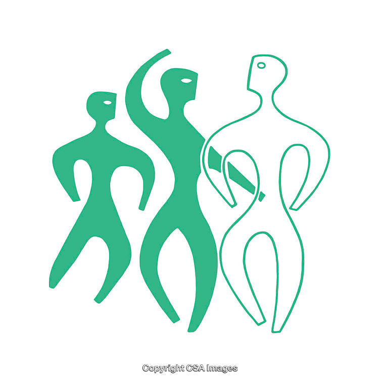 Abstract Green Figures Depicting Stylized Dancing and Dynamic Motion
