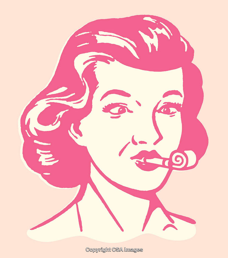 Vintage Line Art Illustration of Woman Smoking a Stylish Pipe